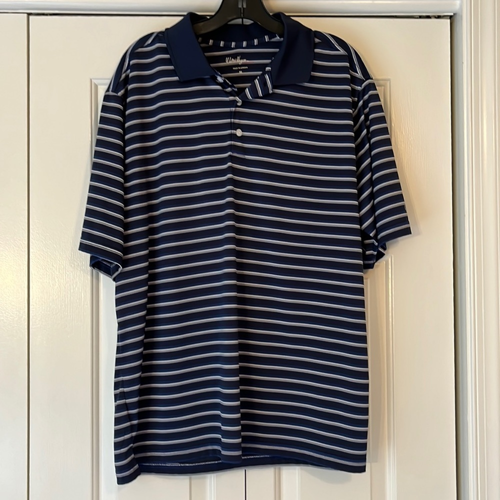 Walter Hagen navy blue striped golf polo shirt